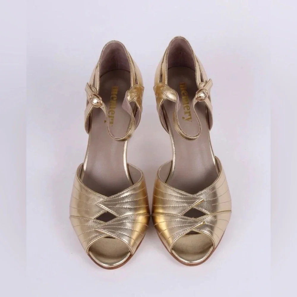 Elegant Leather Evening Shoes Spanish Heels Size 7W Gold 1920’s - Picture 4 of 13
